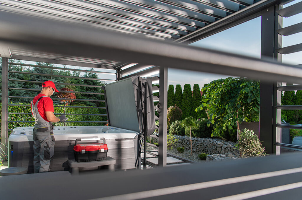 electrician installing hot tub